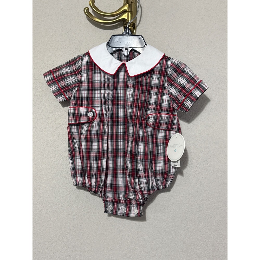 Edgehill Collection Plaid Bubble Romper Baby Boy 3M Red White Tartan Holiday